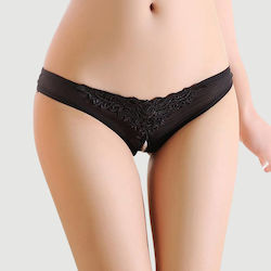Ανοιχτό Εσώρουχο Πέρλες Pearl Crotchless Panty Μαύρο