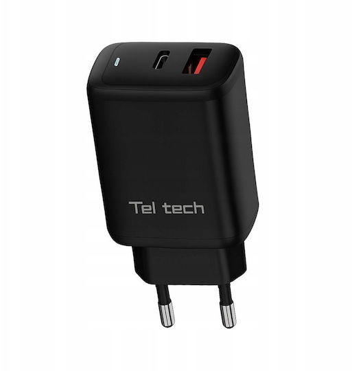 Teltech Charger Without Cable GaN with USB-A Port and USB-C Port 65W Power Delivery Black (TCH-05)