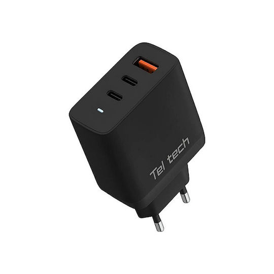 Teltech Teltech Handyladegerät Ohne Kabel GaN Mit USB-A Anschluss Und 2 USB-C Anschlüsse 65W Schwarze
