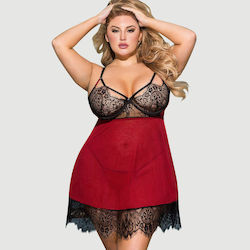 Set Babydoll Sexy Plus Size Transparent Cu Dantelă Și Decupaj La Spate Set Babydoll Sexy Cu Dantelă Transparentă Cu Spate Decupat Roșu