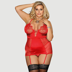 Plus Size Babydoll Ζαρτιέρες & G-string Διαφανές Δίχτυ Garter Lingerie G String Red Sexy Slim See Through Mesh Babydoll Κόκκινο