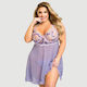 Plus Size Transparent Babydoll Back Slit Embroidery Transparent Mesh Babydoll Purple