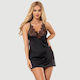 Plus Size Σέξι Σατέν Babydoll Δαντελωτές Ραφές & Ανοιχτή Πλάτη Sexy High End Satin Lace Stitching Open Back Babydoll – Μαύρο