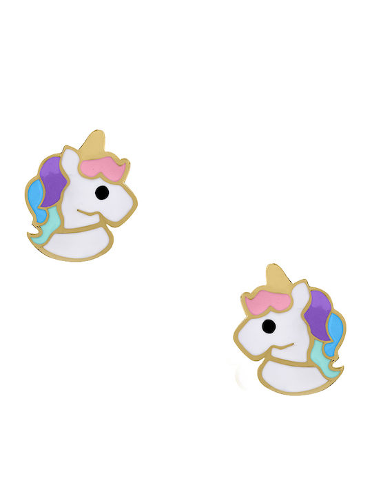 Kids Earrings Studs Unicorns Gold 9K