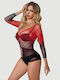 Διχτυωτό Ολόσωμο Two Color Gradient Stretchy Fishnet Bodystocking Μαύρο Κόκκινο