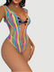 Σέξι Δίχτυ Ιριδίζον Bodystocking Sexy Mesh Rainbow Hollow Out Bodysuit Πολύχρωμο