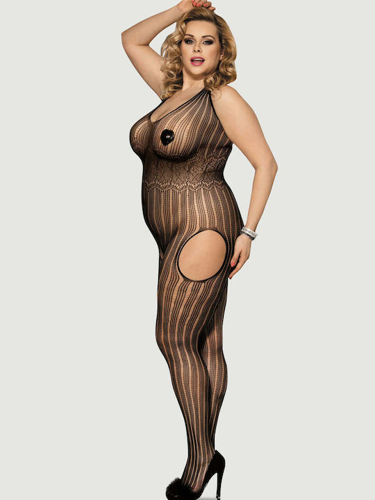 Plus Size Ολόσωμο Καλσόν Mystery Pattern Net Βodystocking Μαύρο