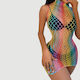 Fishnet Dress High Collar Sleeveless Fishnet Bodystocking Dress Multicolour