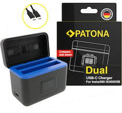 Patona Dual Ladecase für Insta360 X5 1 Cp5 31 55-2 inklusive Usb-c Kabel