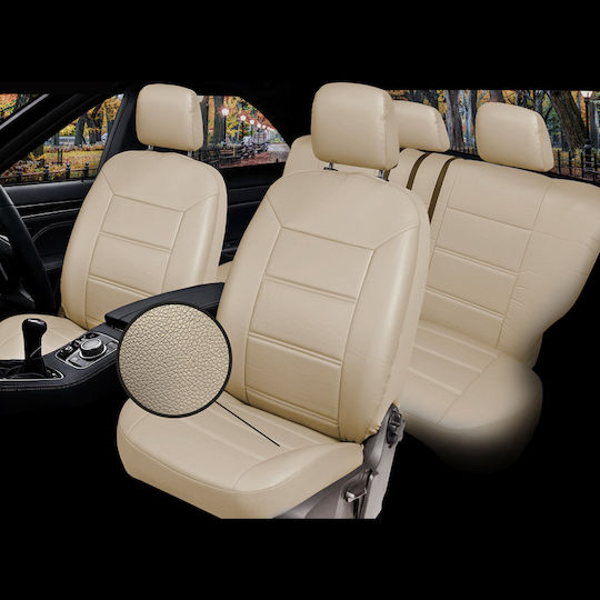 Huse Scaune Auto Active Leather Bej Set Complet 12 Bucăți
