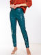 Pantaloni Damă Din Piele Croială Tapered Verde