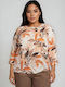 Women's Blouse with 3/4 Sleeve Floral Ecru