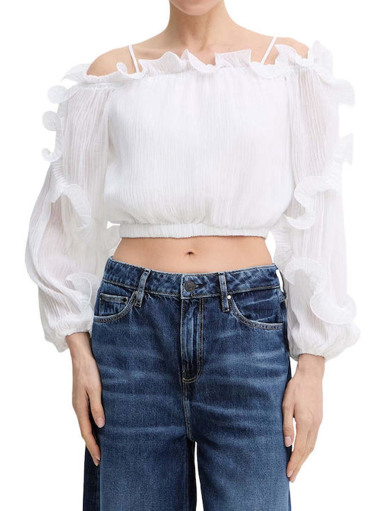 Guess Women's Long Sleeve White Blouse