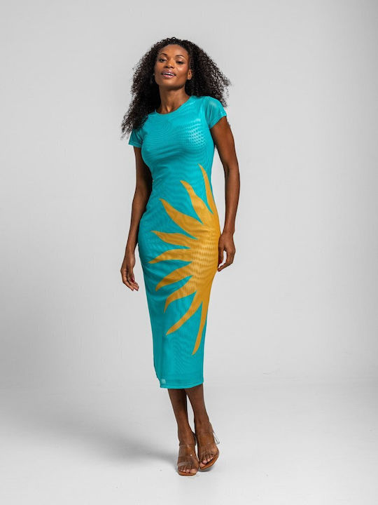 Sommer Midi Damenkleid Türkis