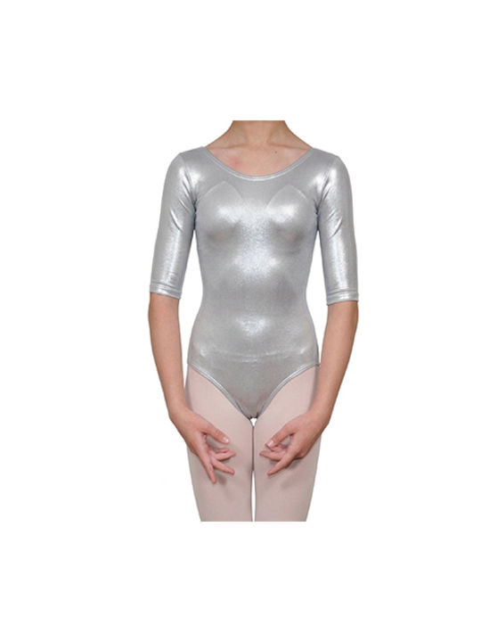Body De Dans Mâneci 3/4 Pentru Copii Argintiu Din Bumbac