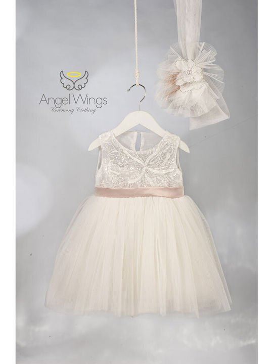 Angel Wings Λευκό Φόρεμα Βάπτισης