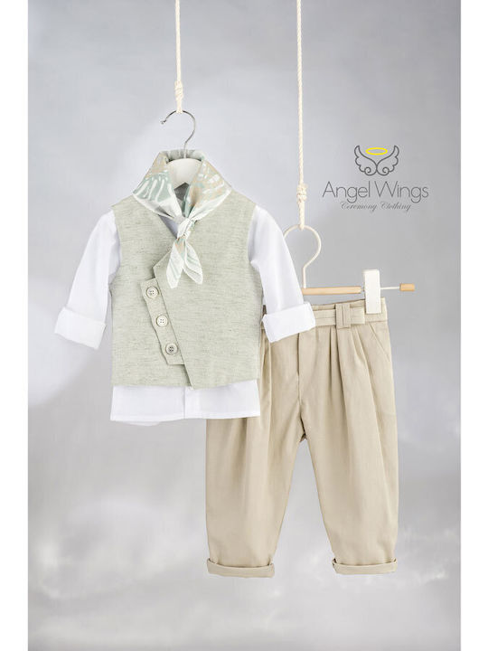 Angel Wings Angel Wings Baptism Suit with Vest for Boys Beige
