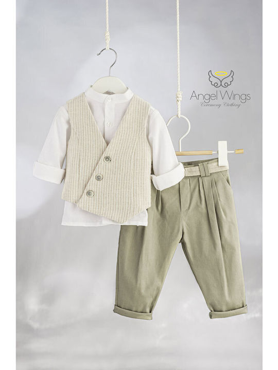 Angel Wings Βαπτιστικό Κοστούμι με Γιλέκο για Αγόρι Μπεζ