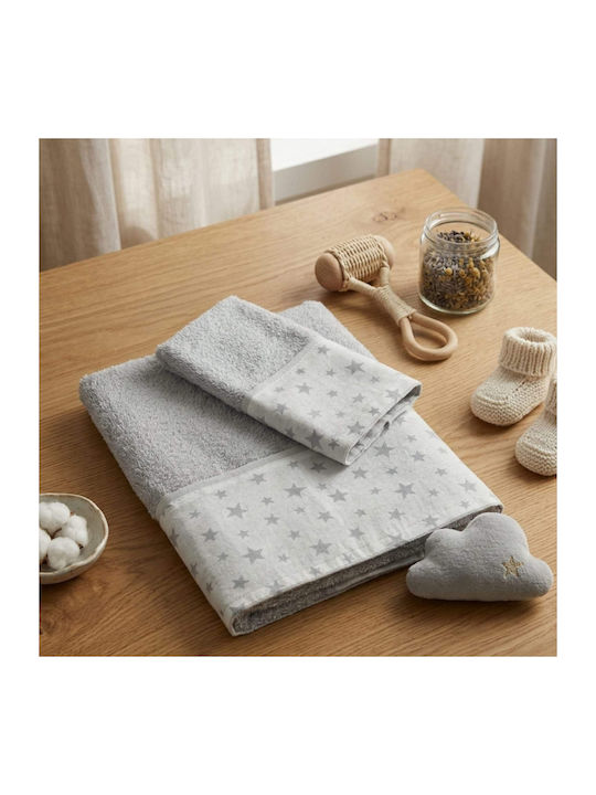 abo Σετ Βρεφικές Πετσέτες 2τμχ Stars Stars Grey