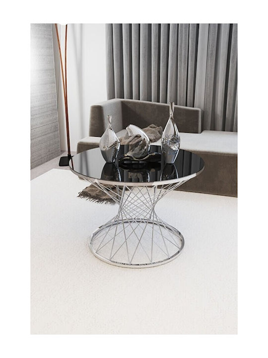 SteweHome Modern Coffee Table Pota with Silver Base and Mirror Top 75x75x50cm