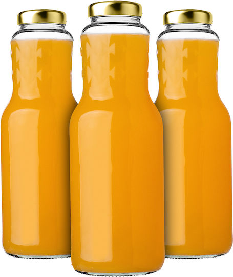 Glass Juice Bottles 1l + Golden Caps Fi53 3 Pcs