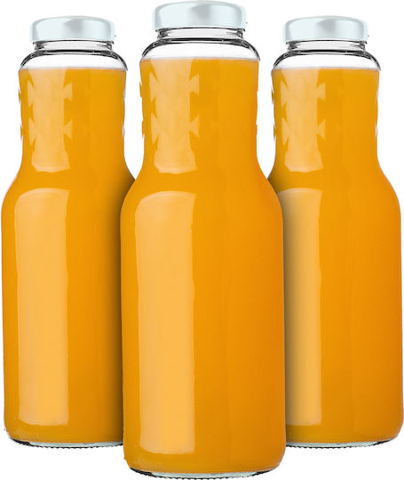 Glass Juice Bottles 1l + White Caps Fi53 3 Pcs