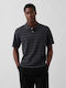 Polo Herrenbluse Kurzarm Grau/Schwarz Streifen