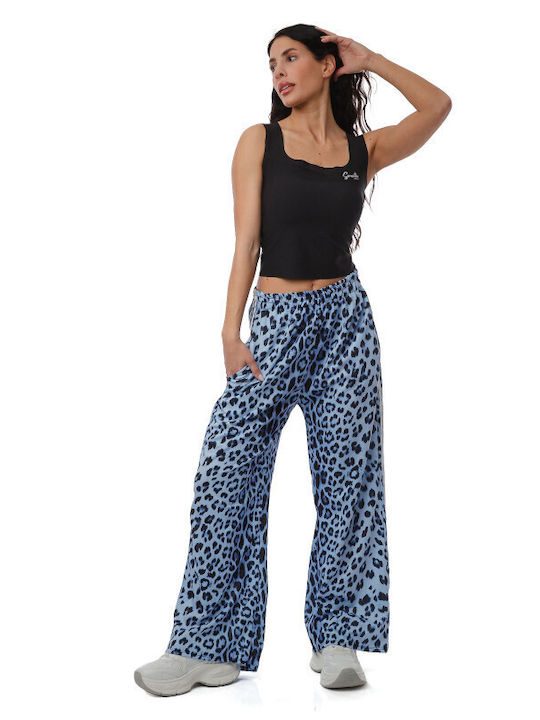 Γαλάζια Φαρδιά Παντελόνα Animal Print Ρίγες