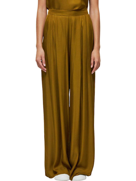 Dirty Laundry Pantaloni Dama Largi Din Satin Verde