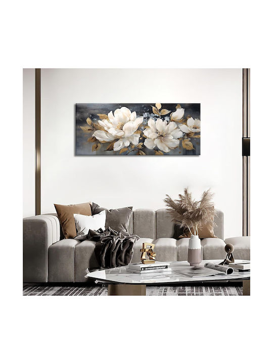 Canvas Wall Painting 50x120 Cm Wooden Frame Cream Peonies