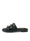 Leder Flache Damen Sandalen Schwarz