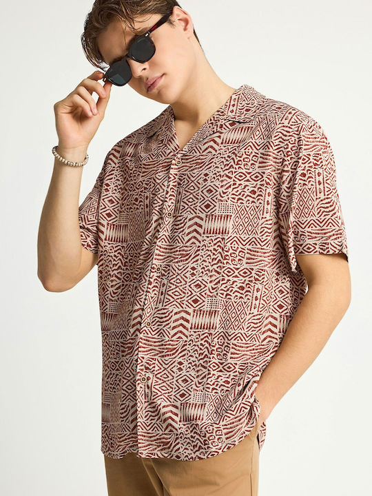 Funky Buddha Short Sleeve Shirt Henna Brown Multi