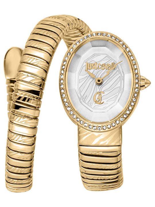 Just Cavalli Signature Snake Γυναικείο Ρολόι Μπαταρίας με Κίτρινο Μεταλλικό Μπρασελέ