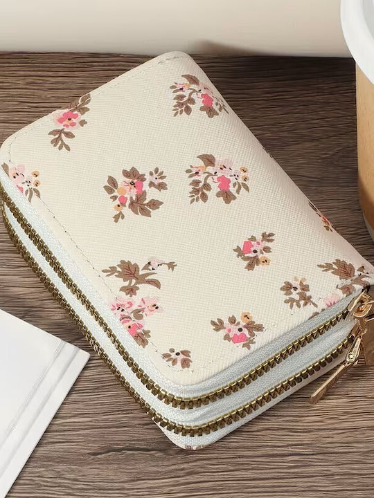 By Queen Elegant Γυναικείο Πορτοφόλι Floral Mini Wallet Διπλό Φερμουάρ