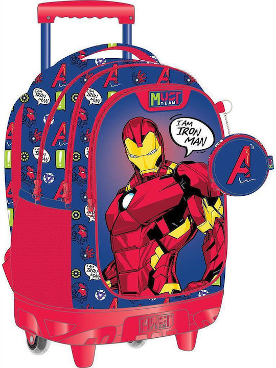Troler Școală Primară 34x20x44cm 3 Compartimente Iron Man Albastru
