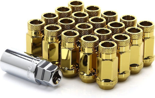 Set Steel Open End Wheel Nuts Japan Racing Jn1 M12x1.5 Conical 60° Gold 20 Pcs Jn1-1215gd