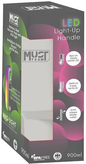 Must Team Stainless Steel Thermos Glass 900ml Gray with Straw