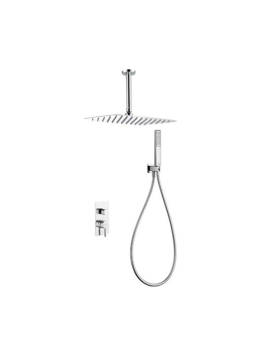 Imex Built-in Mixer Phone & Shower Head Set for Shower 2 Exits Silver