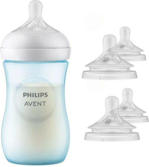Philips Set Biberoane din Plastic Natural Anti-colici cu Tetină din Silicon pentru 1+ Luni Albastre 260ml