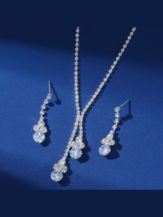 By Queen Elegant Crystal Necklace Earrings Shiny Stones