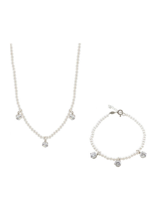Loisir Set with Necklace & Bracelet Made of Silver with Stones and Pearls