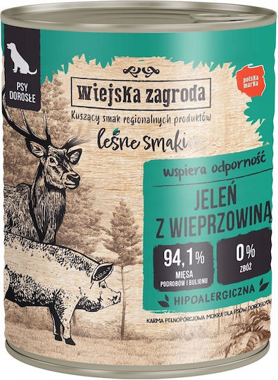 Wiejska Zagroda Hrana Umedă Pentru Câini Arome De Pădure Cerb Carne De Porc Adulți 800g