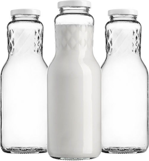 Kadax Glas Wasserflasche mit Schraubdeckel Transparent 1000ml 3 Stücke