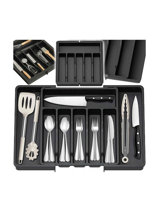 Opening Plastic Drawer Cutlery Tray 33x38x5cm Black