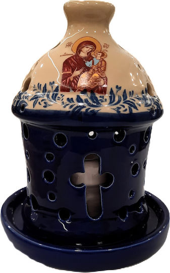 Ceramic Vigil Oil Lamp Panagia Potiraki Ceramic Two-Tone Ceramic Vigil Oil Lamp Two-Tone White Blue Vigil Oil Lamp Dimensions Diameter × Height 14 × 18 Cm