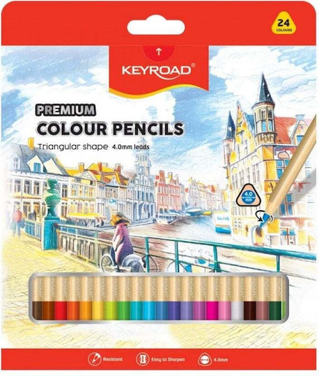 Keyroad Triangular Colored Pencils 4mm 24 Pcs Mix Colors