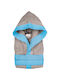 Flamingo Kids Bathrobe Two-Tone Cotton Gray/Light Blue Hooded