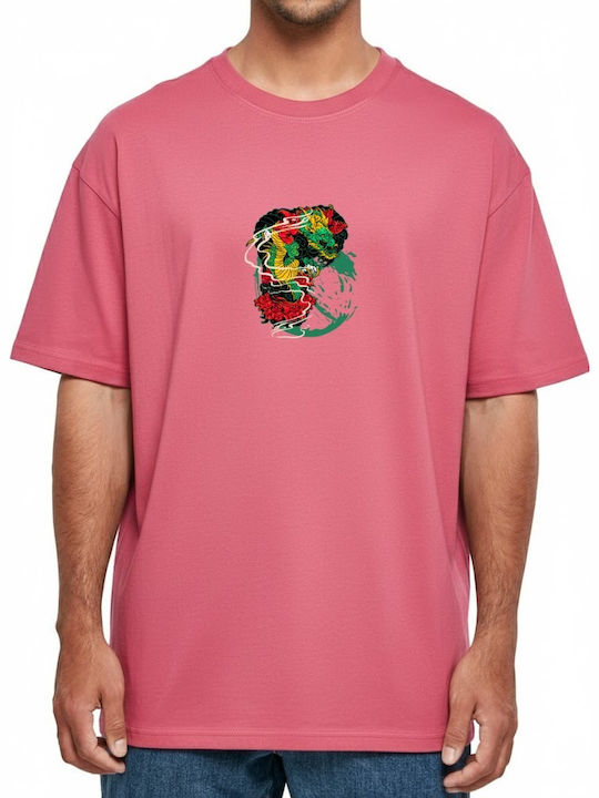 Oversized T-shirt Japanese Dragon Peonies Pop C...