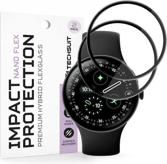 Techsuit Nano Flex 2 Stück Google Pixel Watch 4 45mm Schwarzes Schutzglas