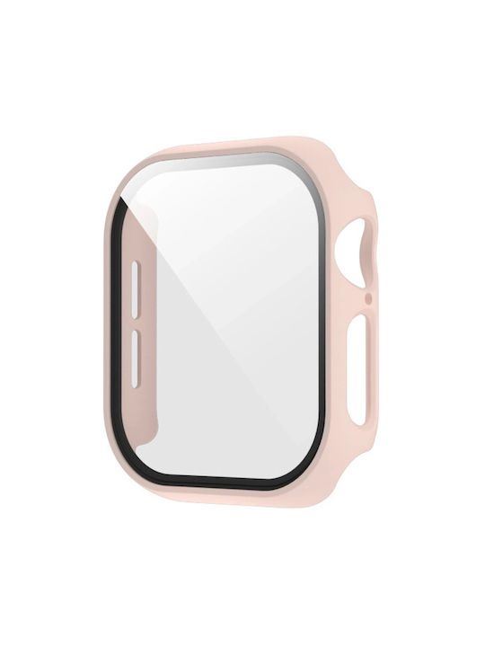 Bizonmobile Husă de Protecție cu Sticlă Temperată Compatibilă Apple Watch 4 5 6 Se 44 mm Roz